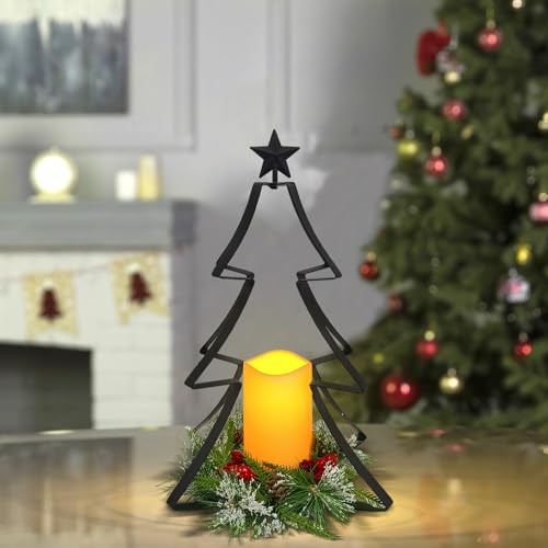 Christmas Metal Tree Centerpiece Table Decoration Lighted Candle Holder Stand Battery Operated and Timer for Xmas Holiday Table Fireplace Mantle Decorations by LEWIS&WAYNE - Image 6