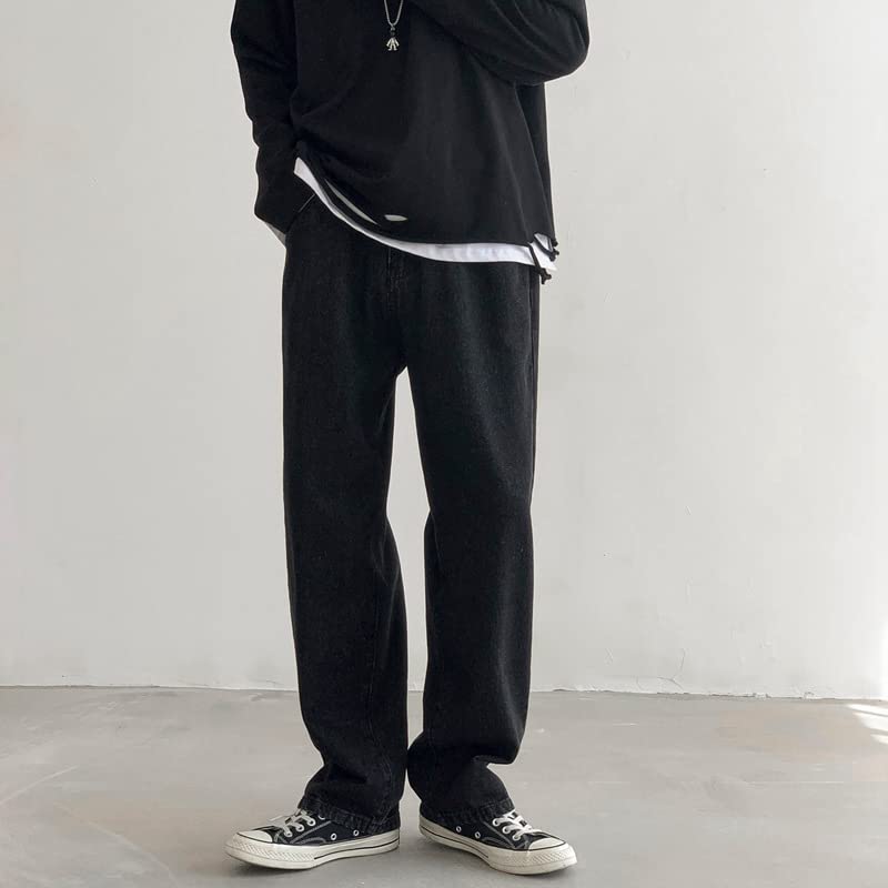 Men Regular Fits Jeans Personalized Grunge Loose Straight Leg Mopping Trousers Retro Style Pants with Pockets2