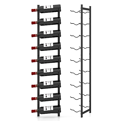 GIANTEX Botellero de Metal Montado en Pared, Estante Vertical para 9 Botellas de Vino, Soporte Suspendido para Vino para Cocina, Sala de Estar, Restaurante, Negro,109 x 22 x 13,5 cm