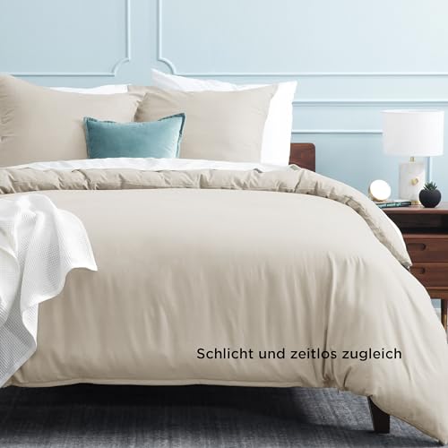 BEDSURE Bettwäsche 155x220 3teilig Mikrofaser - Natur, 80x80 Kissen – Ansicht 3