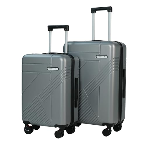 GoFly Moonlit Voyage Set of 2 Luggage (Cabin + Medium) | 100% Polycarbonate Hard Shell Suitcase Set | TSA Lock | USB Charging Cabin | 8 Spinner Wheels | Waterproof Zippers | Silver