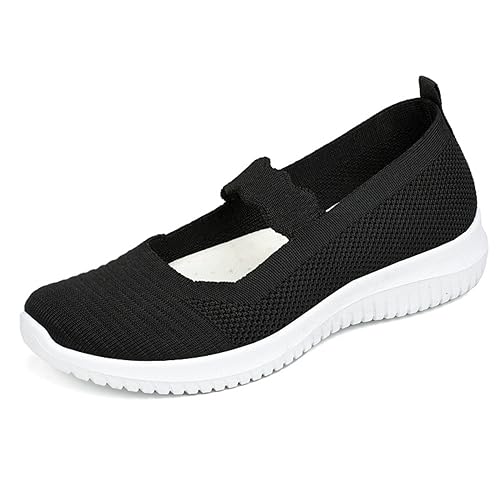 Women's Knitted Mesh Lightweight Walking Sneakers,Casual Lightweight Arch Support Slip On Orthotic Soft Sole Shoes Breathable Non Slip Nurse Work Shoes - Main Image