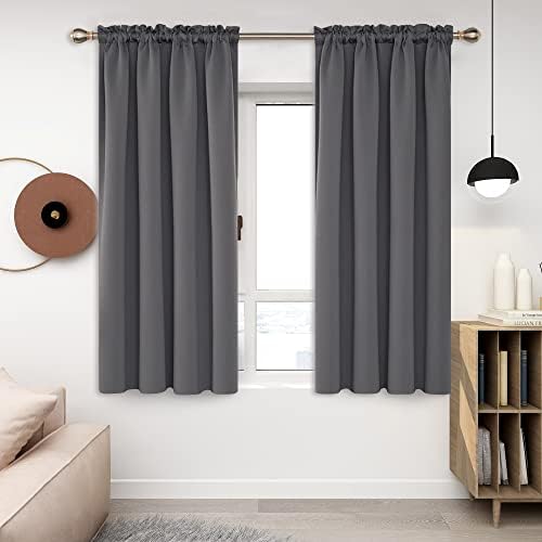 Deconovo Blackout Curtains Panels for Bedroom, Energy Saving Rod Pocket Living Room Curtains, Grey Black Out Curtains 63 Inch Long 2 Panels Burg – 42W x 63L Inch, Dark Grey,