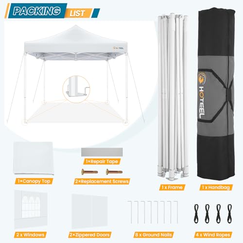 Image of Hoteel 10x10 Pop Up Canopy Tent, Heavy Duty with Durable Frame, 4 Sidewalls