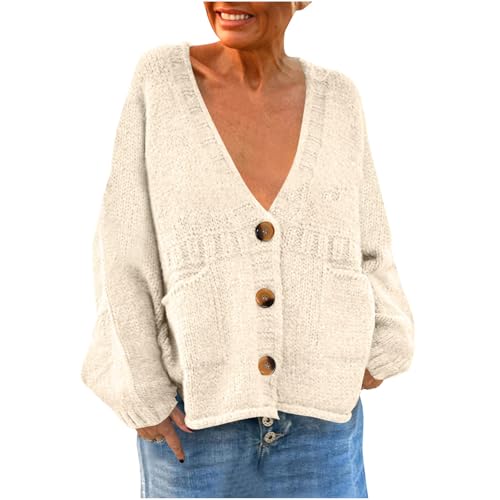 Womens Cardigan Sweaters Loose Open Front Long Sleeve Button Down Knit Outwear New Cable Knit V Neck Cardigan Coats