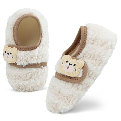 MK MATT KEELY Baby Boys Girls Winter Shoes Toddlers Cosy House Slippers Baby Warm Barefoot Shoes with Soft Anti-Slip Sole,Beige,12-18 Months