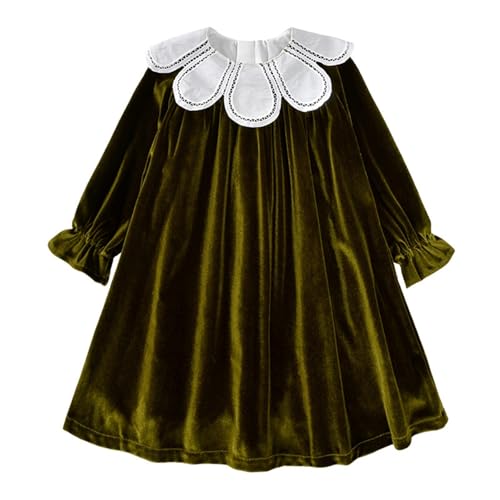Girls Cute Velvet Vintage Princess Dress Flower Doll Collar Ruffle Long Sleeve Dress Baggy Flowy Causal Dresses