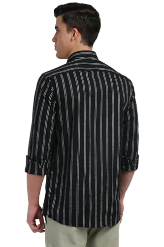 Image of Peter England Men's Cotton Slim Fit Distant Striped Casual Shirt | Full Sleeves, Office Wear