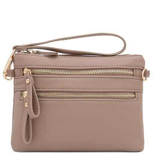 Image of FashionPuzzle Multi Zipper Pocket Small Wristlet Crossbody Bag