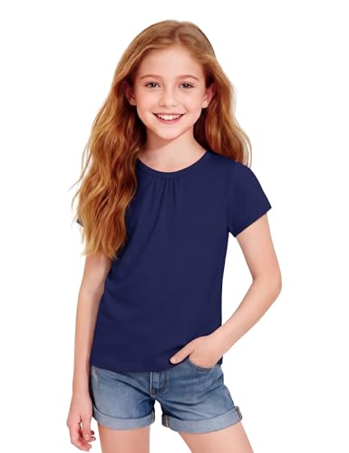 Image of Girls Short Sleeve Shirts Cotton Crew Neck T-Shirt Kids Plain Tees Tops Size 5-12 Years
