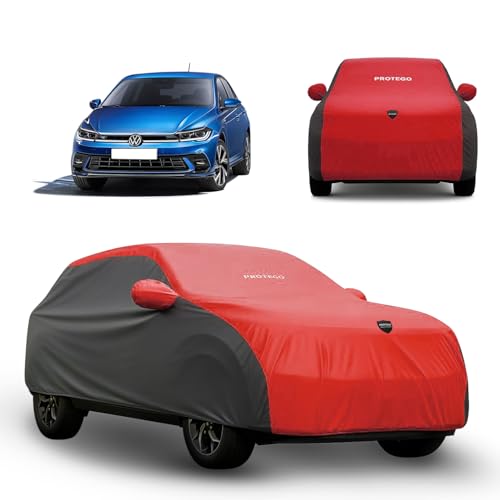 Image of PROTEGO Prime Series India's 1st Anti-Tear Car Cover for Volkswagen Polo GT | Heavy-Duty, Custom Fit, All Weather | 100% Waterproof, Windproof & Hail Resistant | 2-Year Warranty | Red + Black