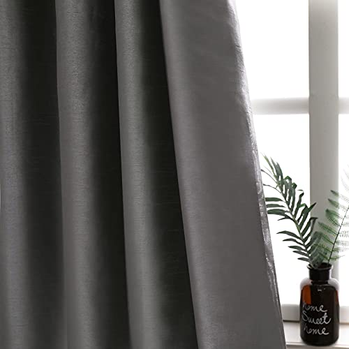 Image of GYROHOME Faux Silk Blackout Curtains with Black Liner, Solid Window Treatment Drapes for Bedroom Living Room, Thermal Insulated Ring Top (2Panels, 66x90inch,Grey)