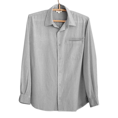NOVICA Men's Cotton Blend Shirt, 'Casual Flair in Grey'