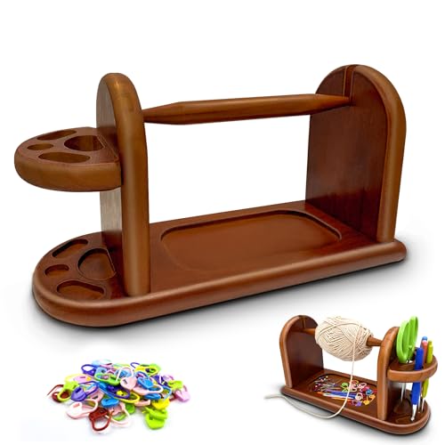 Image of Yarn Holder Spinner for Crocheting Rotating,Wooden Yarn Rack Stand with Slots,Crochet Yarn Holder Stand for Knitting,Yarn Holder Dispenser for Crocheting,Gift for Knitting Lovers(Light Brown)