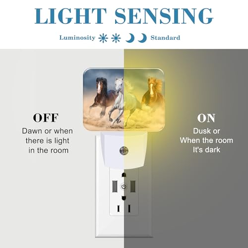 Image of Horse Running in Desert Night Light Plug into Wall, Cool Horse Night Light with Dusk to Dawn Sensor for Kid Girls Boys Women Men Room, Hallway, Kitchen, Bathroom, Stairs Decor