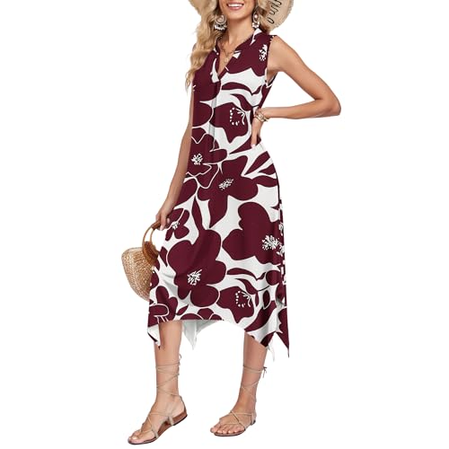Image of AUSELILY Summer Dresses for Women 2026 Casual Sleeveless Sundress Asymmetrical Hem Tank Midi Dress with Pockets
