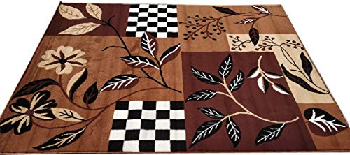 Image of Floral Design Acrylic Polyester Carpet for Living Room 7x10 Feet Color Gold and Black(210x300Cm), Large Rectangle