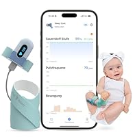 Babytone Baby Pulsoximeter, Intelligente Baby-Socke zur Überwachung von Sauerstoffsättigung, Herzfrequenz und Bewegung, Tragbarer Fußmonitor für Säuglinge mit App und Bluetooth für Neugeborene von 0–3