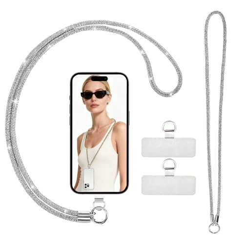 Aevorant 2 Piezas Cuerda para Movil, Cordón para Movil Diseño Brillante con Strass, Cordon Movil Adecuado para la Mayoría de Los Móviles