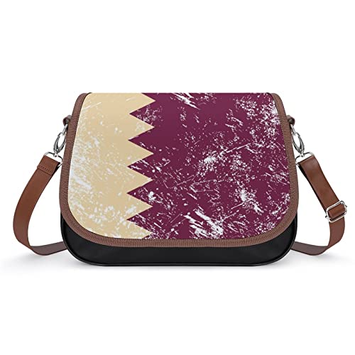 Retro Qatar Flag Women's Crossbody Bag PU Leather Message Bag Shoulder Purse Travel Handbag
