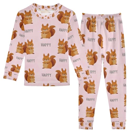 senya Cute Squirrel Happy Pajamas Set Long Sleeve Soft Cotton Sleepwear 2 Piece