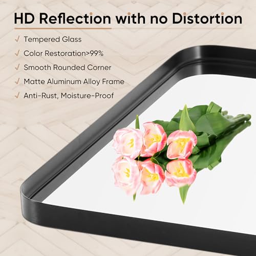Dumos DUMI001 Black Metal Framed Vanity Rounded Rectangle Bathroom Mirrors thumb #2