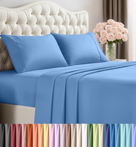 Image of Utopia Bedding Queen Size Sheet Set - 4 Piece Bed Sheets, Soft and Breathable Microfiber, Includes 1 Fitted Sheet, 1 Flat Sheet and 2 Pillowcases - Oeko Tex (Dutch Blue)