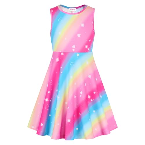 JESKIDS Little Girls Unicorn Dress Sleeveless Casual Twirl Dresses Print Sundress 3-4T Pink Blue Rainbow