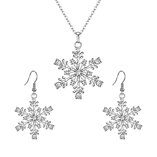 EVER FAITH Clear Austrian Crystal Winter Party Accessories Snowflake Pendant Necklace Earrings Set Holiday Jewelry Gift for Women