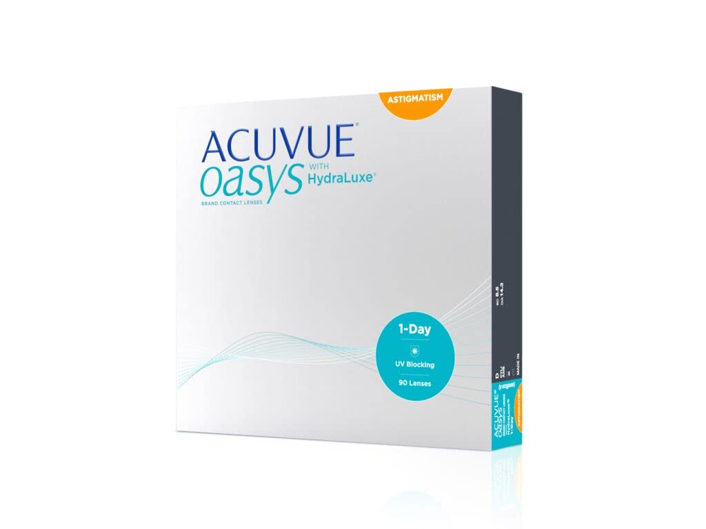 ACUVUE OASYS 1-Day for Astigmatism Kontaktlinsen – Tageslinsen mit angenehmem Tragegefühl – -2.75 dpt, Cyl -0.75, Ach 180 und BC 8,5 – Mit UV Schutz und Austrocknungsschutz – 90 Linsen