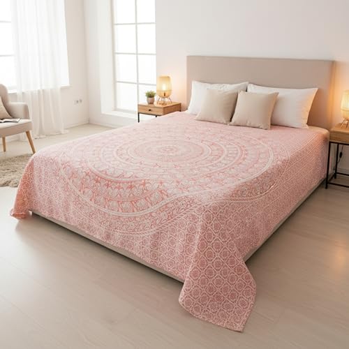Image of Craft Trade 84x90 Inches Psychedelic Pink Cotton Mandala Ombre Wall Hanging Tapestry