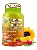 LIPOSOMAL Vitamin C Liquid Gel Organic Acerola Cherries & Sunflower Lecithin, Enhanced Absorption & Bioavailability, High Potency 1000 mg, 2 Month Supply, 120 DRcaps, Gluten Free, Non-GMO, China-Free