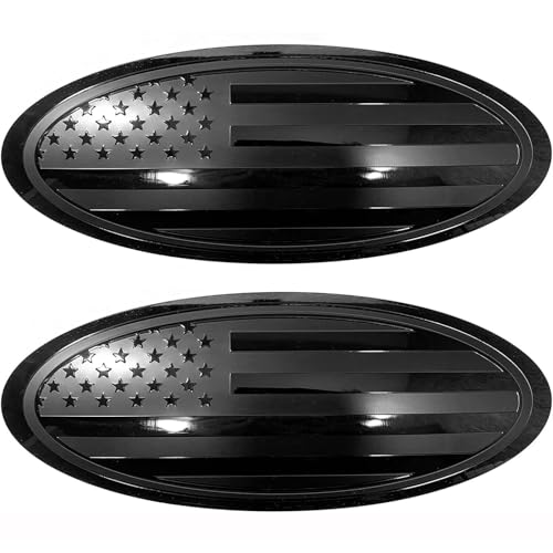 Image of 2Pcs 9.5 inch Emblem Replacement for Ford F150 Emblem Overlay Front Grille /Tailgate Rear Aluminum Oval American Flag Badge Fit 2015-2021 Years (Pack of 2 Black)