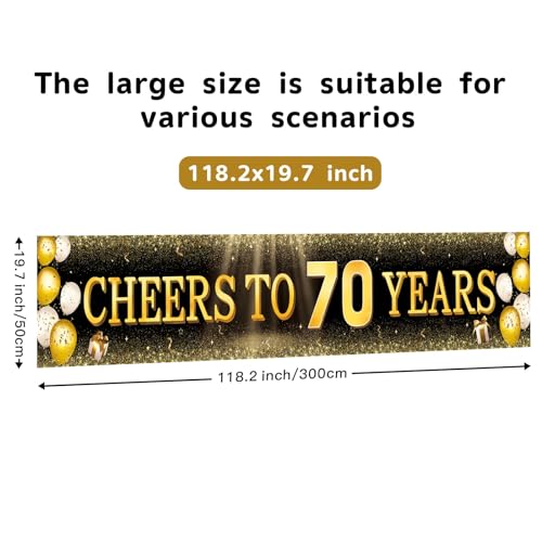 Image of TZSS Black & Gold 70th Birthday Banner Decorations - Extra Large 118 inchx20 inch Reusable Yard Sign for Men & Women, Over The Hill Party Decor Indoor Outdoor, Platinum Jubilee Celebration