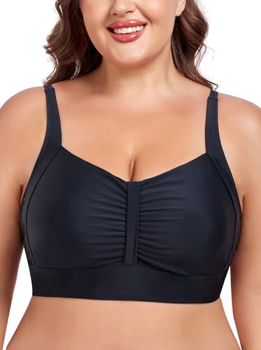 Ocean Blues Women's Plus Size Ruched Bikini Top Square Neck Swimsuit Tops Padded Bathing Suits Sport Bra