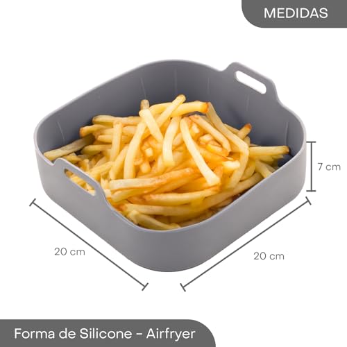 LYOR - Forma Quadrada de Silicone para Air Fryer Cinza 20cm x 7cm
