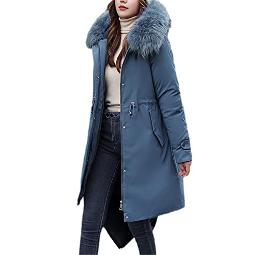 Manteau long d'hiver pour femmes Roquorl veste à capuche doublée polaire chaude en Blue 3XL