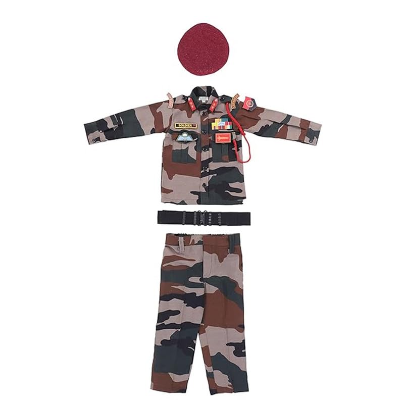 Image of Army Dress for Kids | Indian Military Soldier Fancy Dress Costume | Polyester Fabric | Army Uniform for Boys & Girls | School Fancy Dress, Role Play, Independence Day & Republic Day