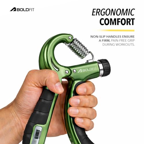Image of Boldfit Adjustable Hand Grip Strengthener, Hand Gripper With Counter for Men & Women for Gym Workout Hand Exercise Equipment for Forearm Exercise, Finger Exercise Power Gripper - Army Green - 60kg