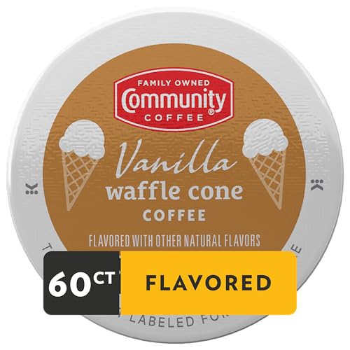 Image of Community Coffee Vanilla Waffle Cone 60 Count Coffee Pods, Ice Cream Flavored, Compatible with Keurig 2.0 K-Cup Brewers, 10 Count (Pack of 6)