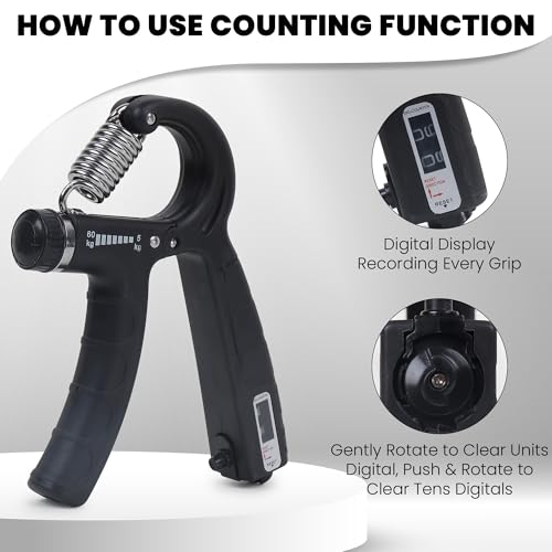 Fitness Mantra® Counter 10KG To 60KG Weight Adjustable Professional Counter Hand Gripper for Men & Women | Counter Hand Grip|Finger Exerciser|Power Gripper|Black Color| 5 41TgJI9sWCL