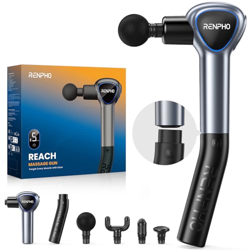 RENPHO Massagepistole Bestes Valentinstagsgeschenk mit Verlängerungs Griff, Reach Massage Gun Massagegerät, Muskel Massage mit Berührbarem LED Bildschirm für Heimtraining und Entspannung, Gr