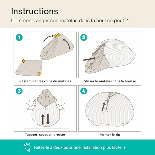 Pouf-lit velours côtelé 185x135 matelas, Bananair