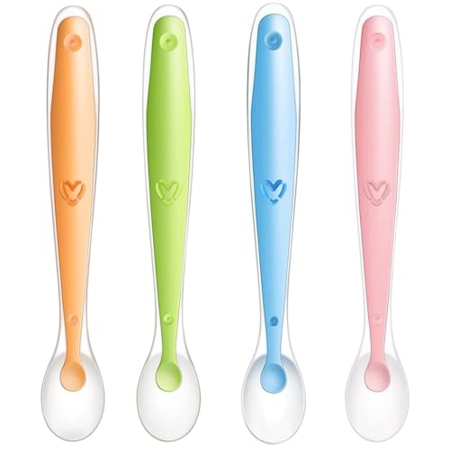 Cucharas Siliconas Bebé, 4pcs Cuchara de Aprendizaje para Bebe,Silicona Suave Cuchara de Punta de alimentación para bebés, Cuchara para Bebé