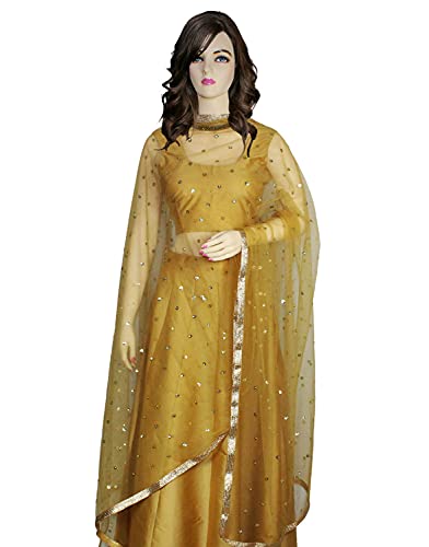 Dupatta Chunni Net Scarf Embroidery Work Golden Lace Stole Hijab Party Wedding Head Wrap For Her3