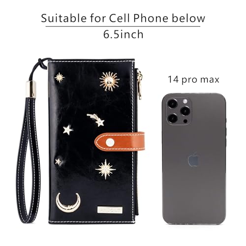 Image of ANDOILT Women's Genuine Leather Wallet RFID Blocking Credit Card Holder Zipper Purse Cell Phone Handbag