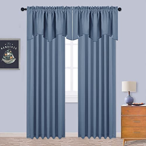 Nicetown Stone Blue Blackout Valances For Windows Treatment 18 Inch Length Solid Thermal Insulated Rod Pocket Bedroom And Bathroom Curtains Valance For Small Windows, 6 Panels, 52 X 18 Inches #TOP3