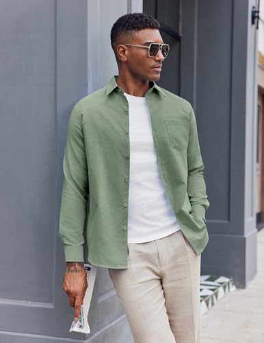 COOFANDY Oxford Dress Shirt for Men Solid Casual Button Down Shirts Long Sleeve Cotton Shirts Green - Image 4