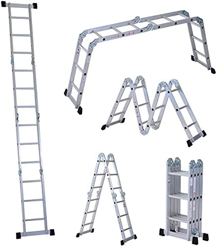 ERGOMASTER Extension Ladder 7 in 1 Aluminum Folding Step Ladders Adjustable Multi Position Ladder for Home Stairs Roof Warehouse 330lbs(12.2 Feet) ERGOMASTER Extension Ladder 7 in 1 Aluminum Folding Step Ladders Adjustable Multi Position Ladder for Home Stairs Roof Warehouse 330lbs(12.2 Feet)
