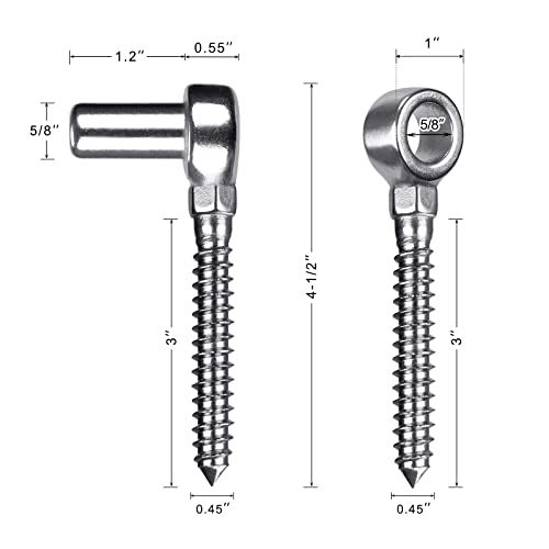 Image of Insaga Cast 304 Stainless Steel Gate Hinges 4Pack Lag Screw Hinge for Farm M12 Hook and Eye Hinges, Partial Thread Gate Hinge Bolts for Wood Cattle Livestock Gate for Fence